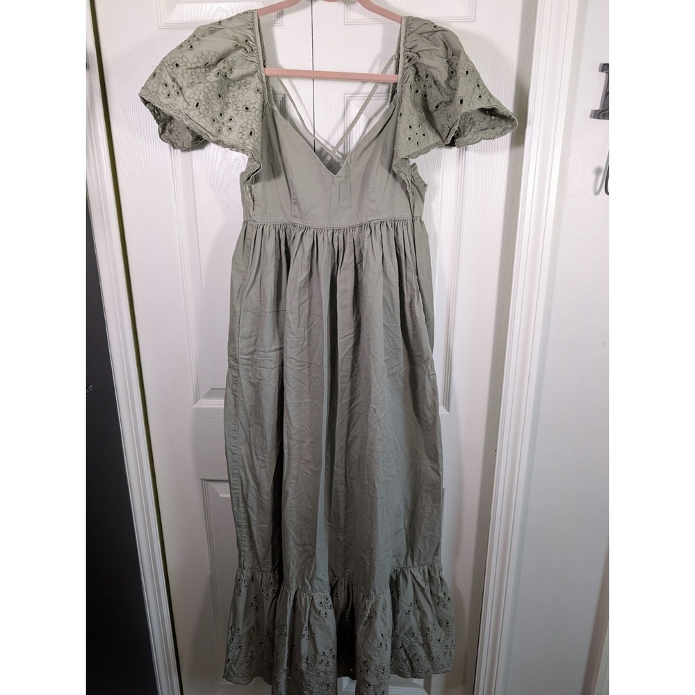 En Saison Gray Barnette Eyelet Flutter Sleeve Maxi Dress size M